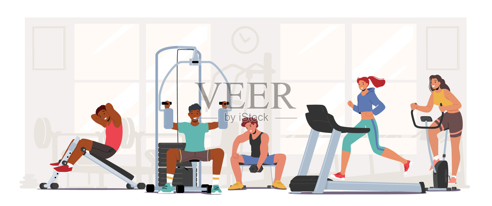 人们在健身房健身，男，女设计元素图片