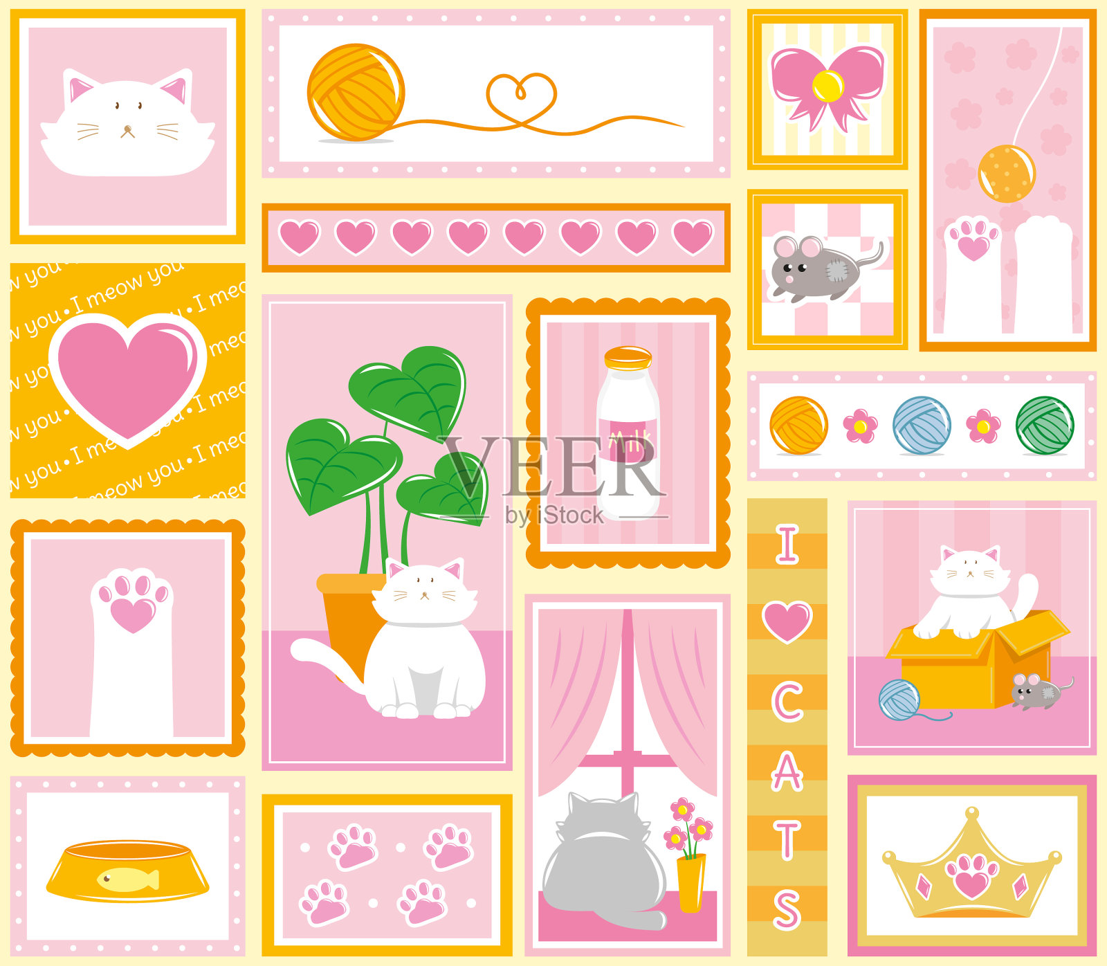 不错的白猫生活方式插画图片素材