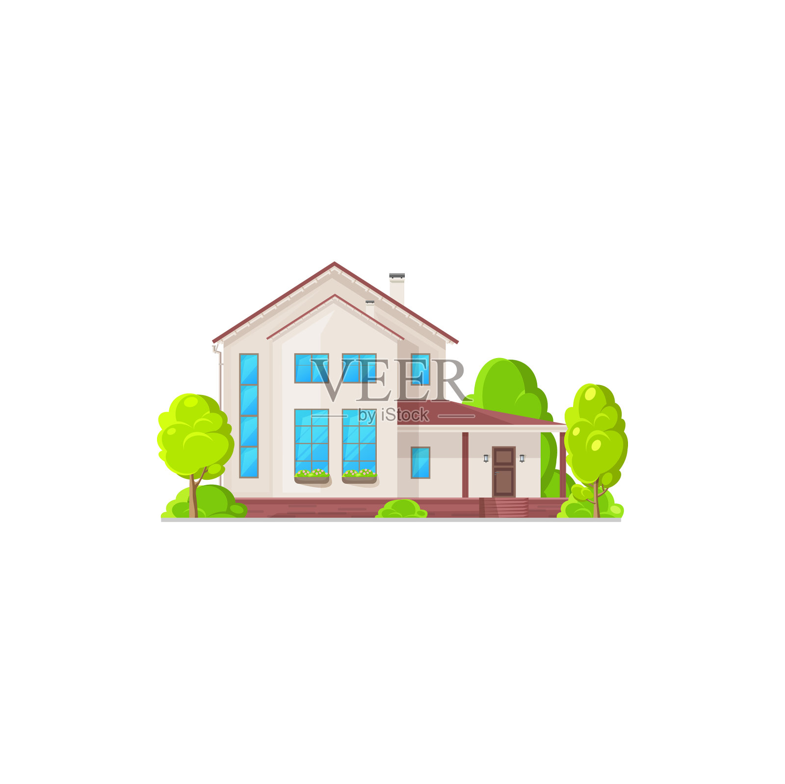 有烟囱的两层小屋与世隔绝设计元素图片