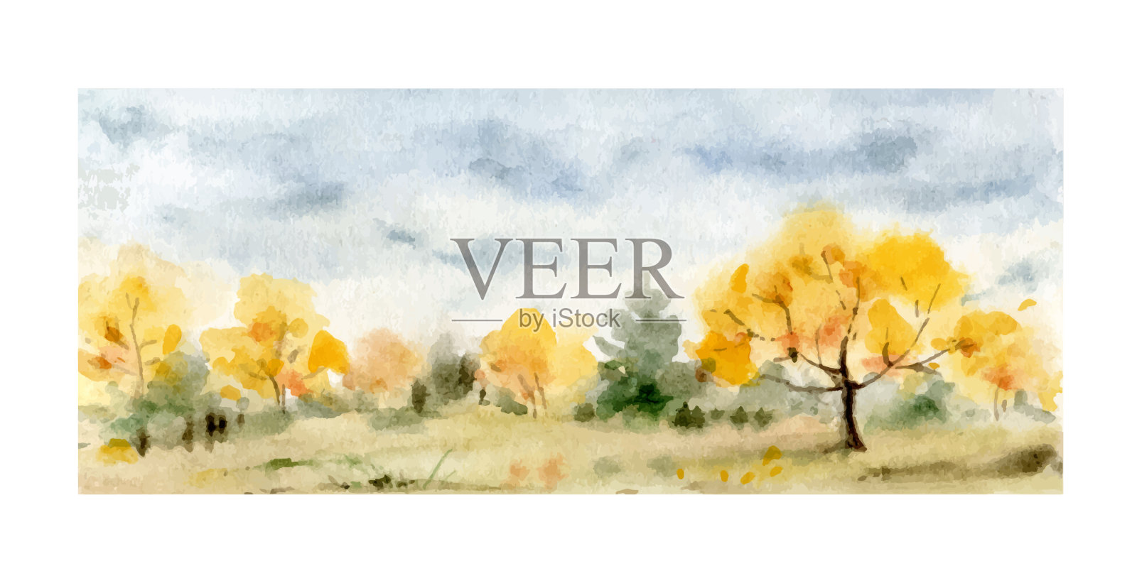 秋天森林的水彩画卡插画图片素材