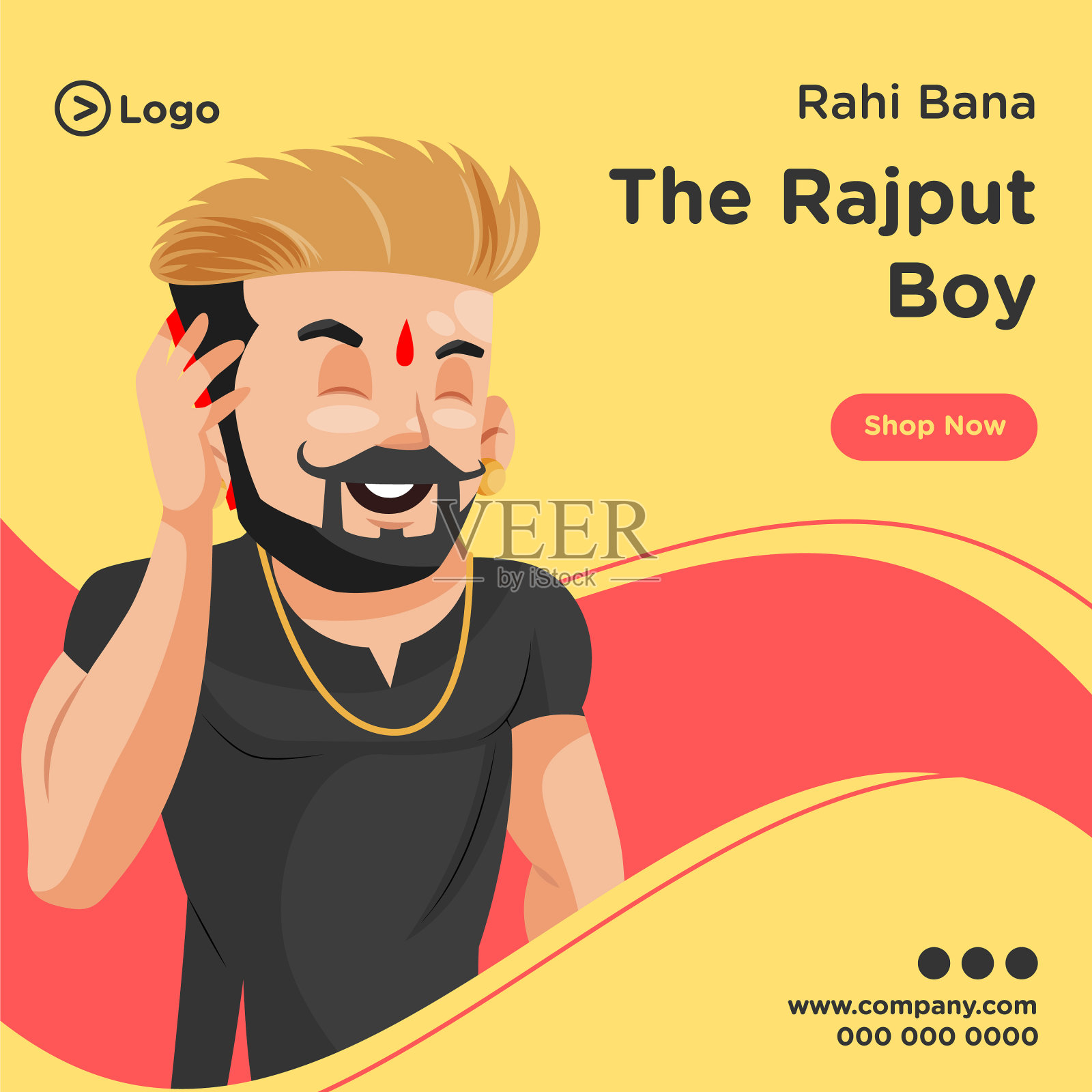 拉其普特男孩的横幅设计插画图片素材