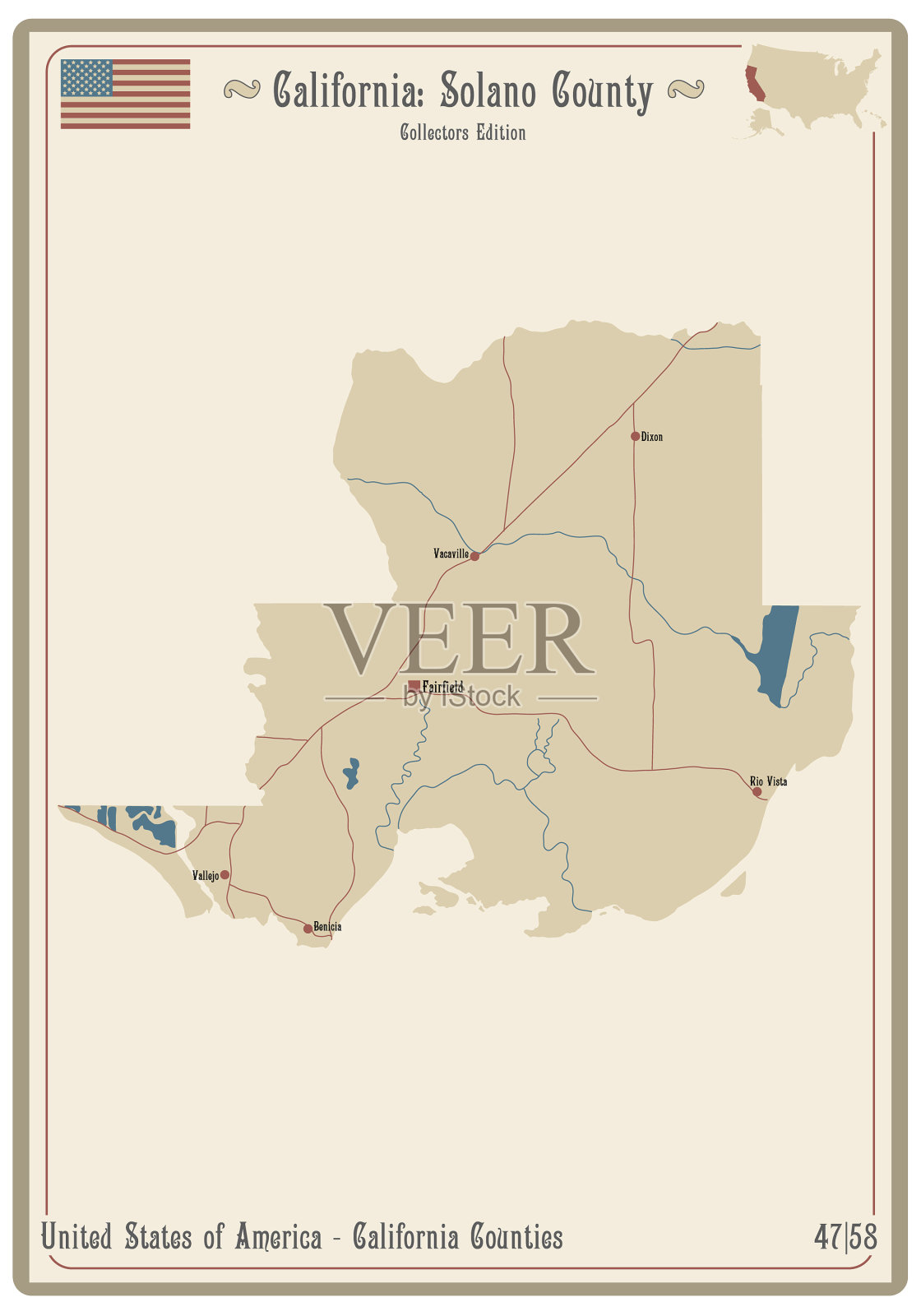 加州索拉诺县地图插画图片素材