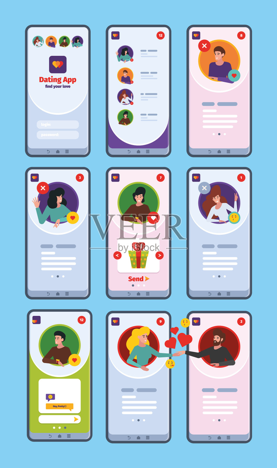 UI约会应用虚拟恋人智能手机聊天插画图片素材