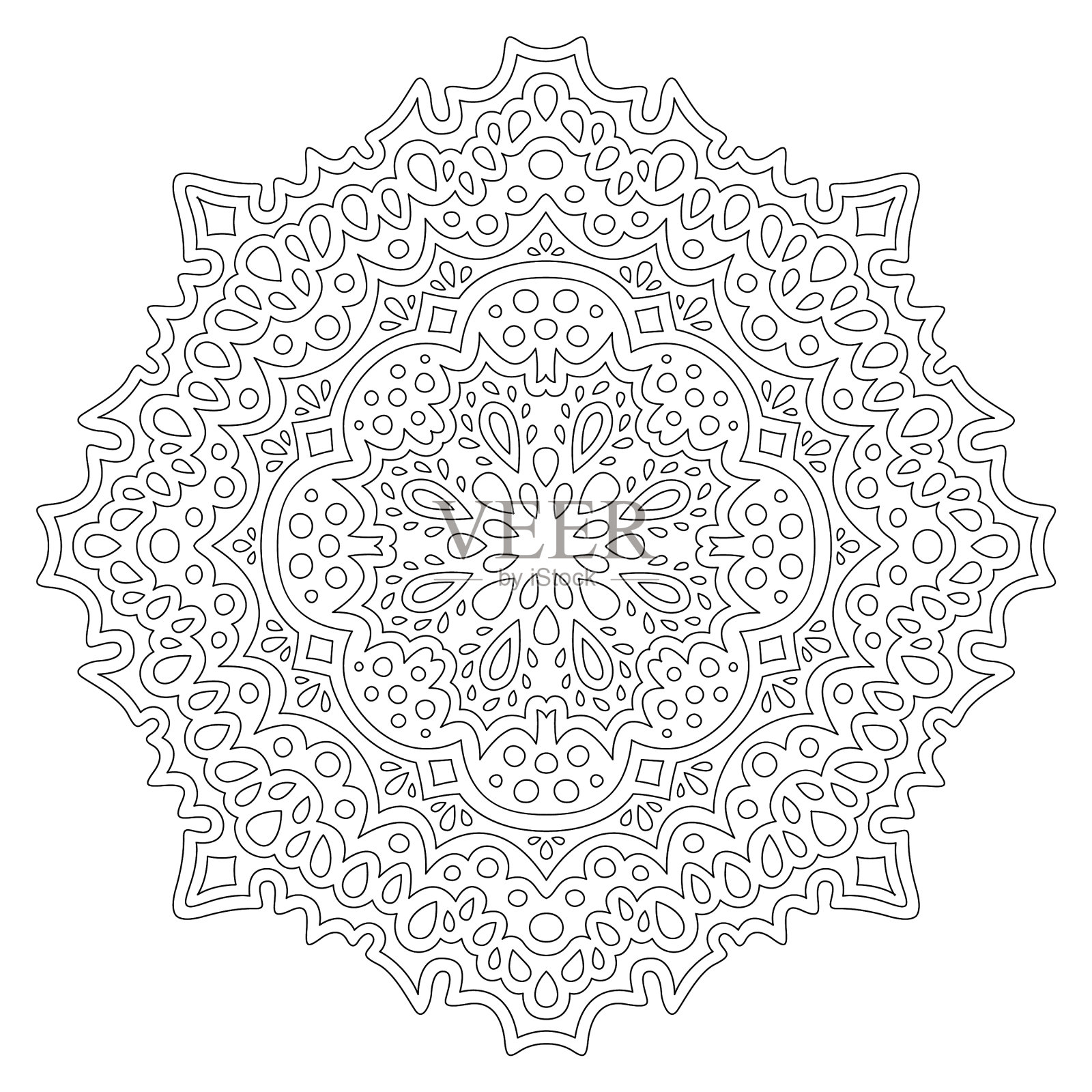 用东方曼陀罗着色书的线条艺术插画图片素材