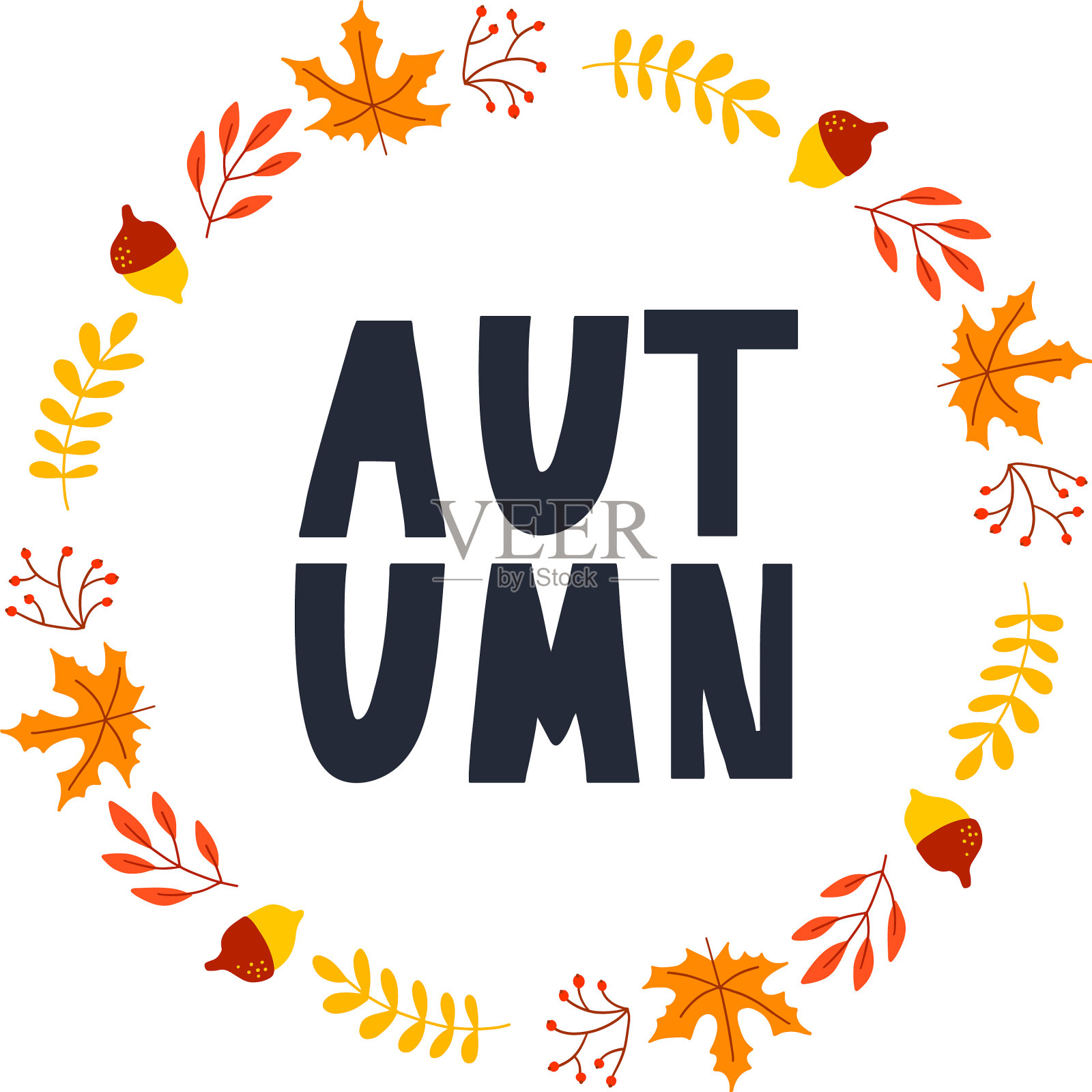 水彩秋叶和果实的花环插画图片素材