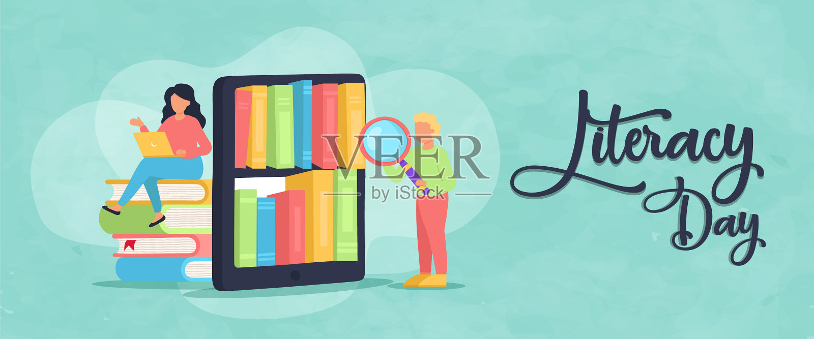 识字日电话簿应用学生横幅插画图片素材