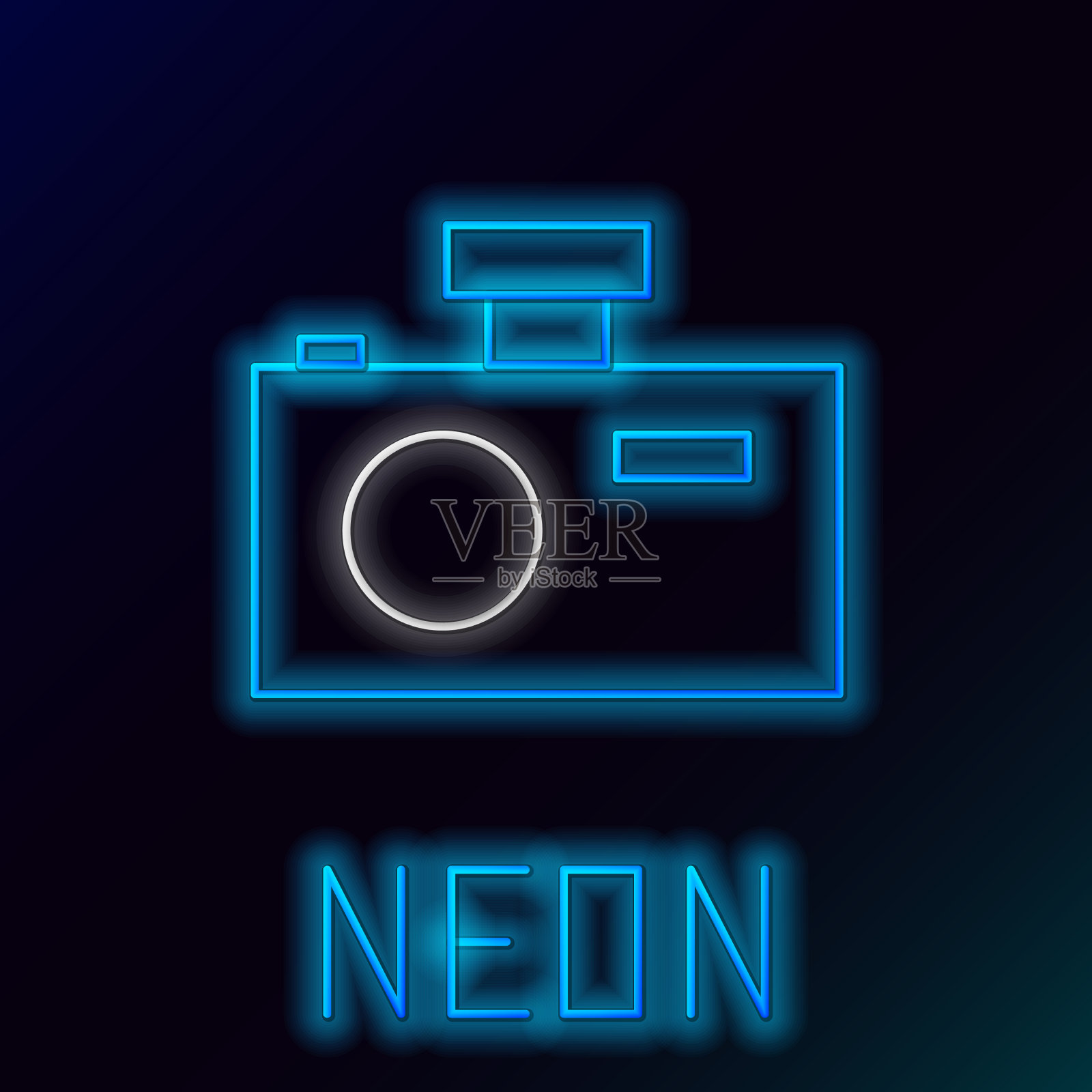 发光的霓虹灯线照片相机图标孤立插画图片素材