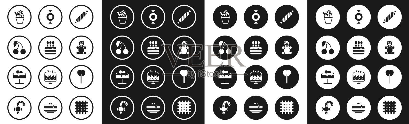 用燃烧的蜡烛和樱桃冰装饰糖果蛋糕图标素材