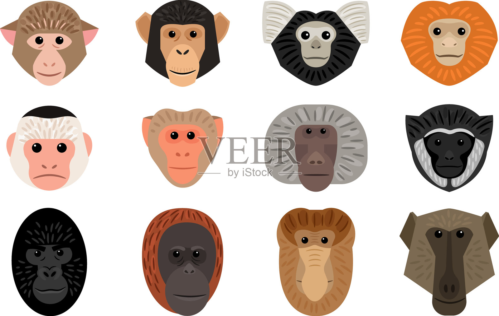 一套又大又可爱的猴子脑袋图标素材