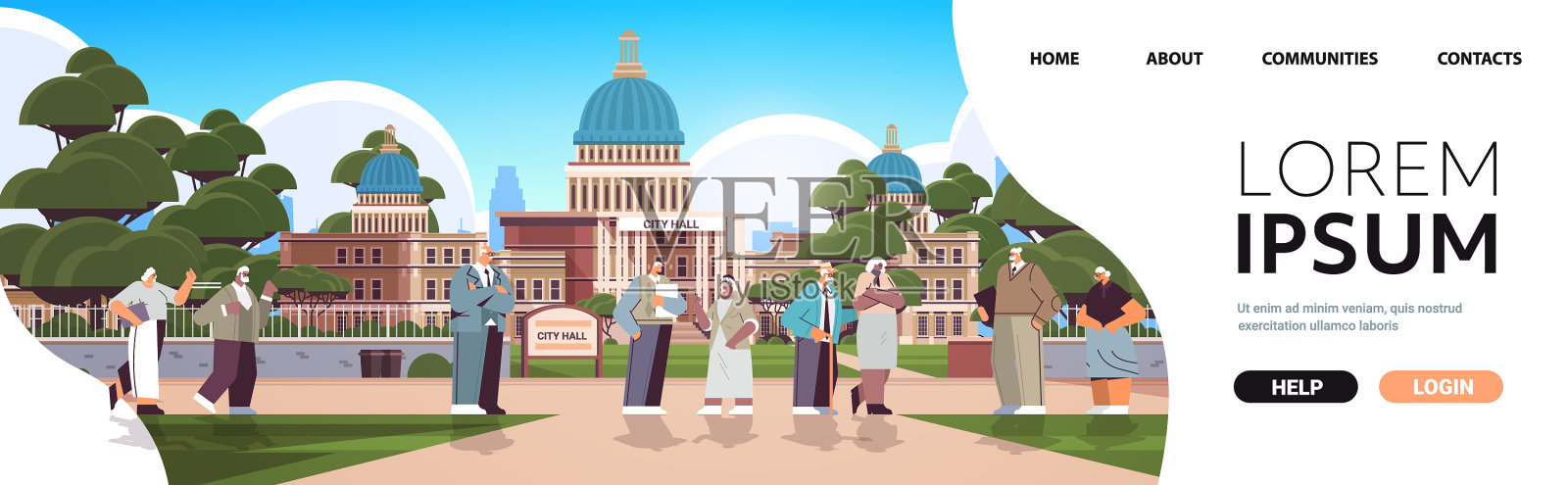 老人在公园里散步成熟的男人女人插画图片素材