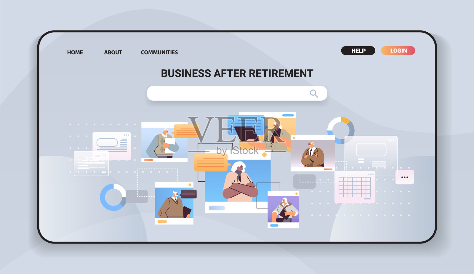 资深商务人士在视频中讨论插画图片素材