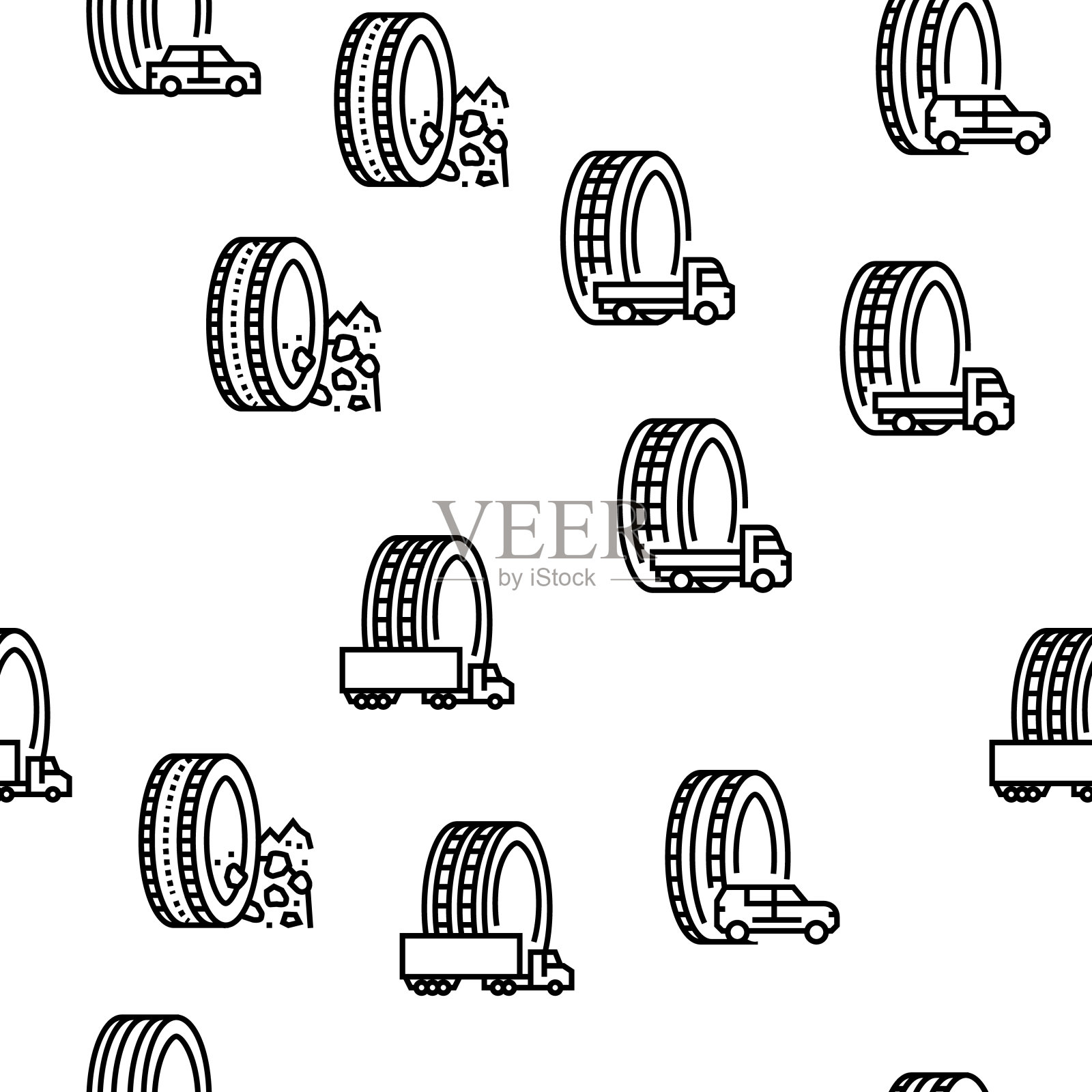 二手轮胎销售商店的商业图标设置向量插画图片素材