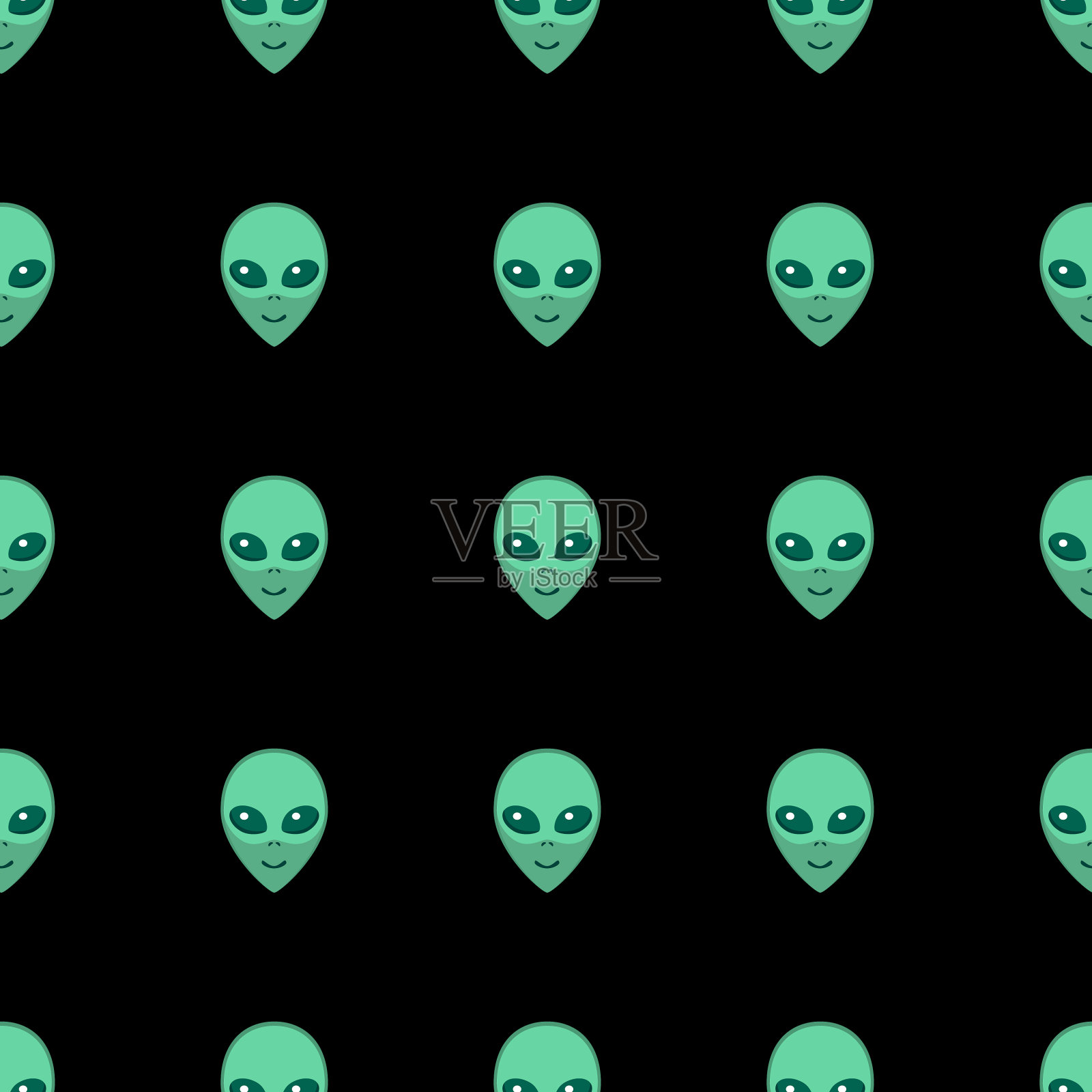 无缝图案与外星人绿色的头插画图片素材