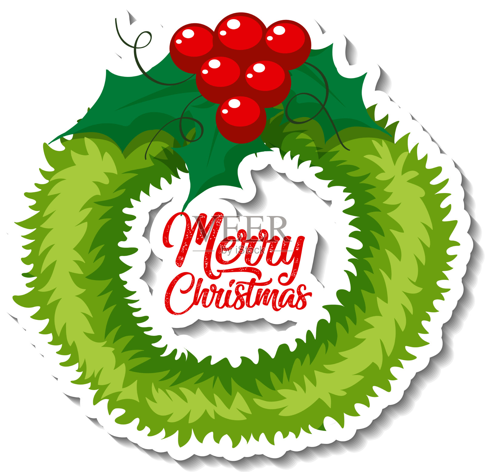 贴纸模板与圣诞花环隔离设计元素图片