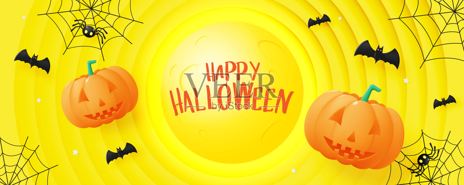 快乐的万圣节旗帜艺术背景与南瓜设计模板素材