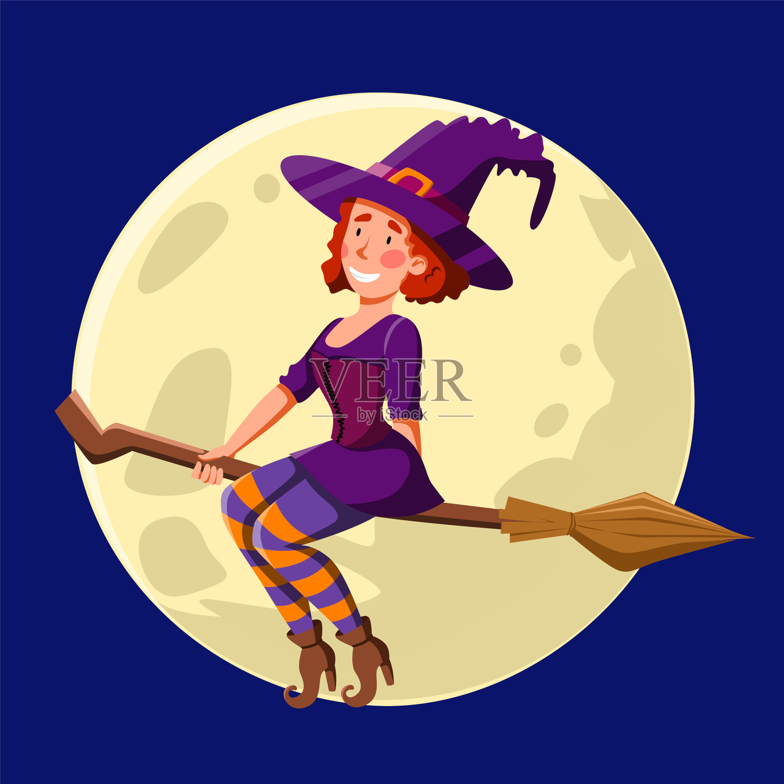 一个红卷发的漂亮女巫插画图片素材