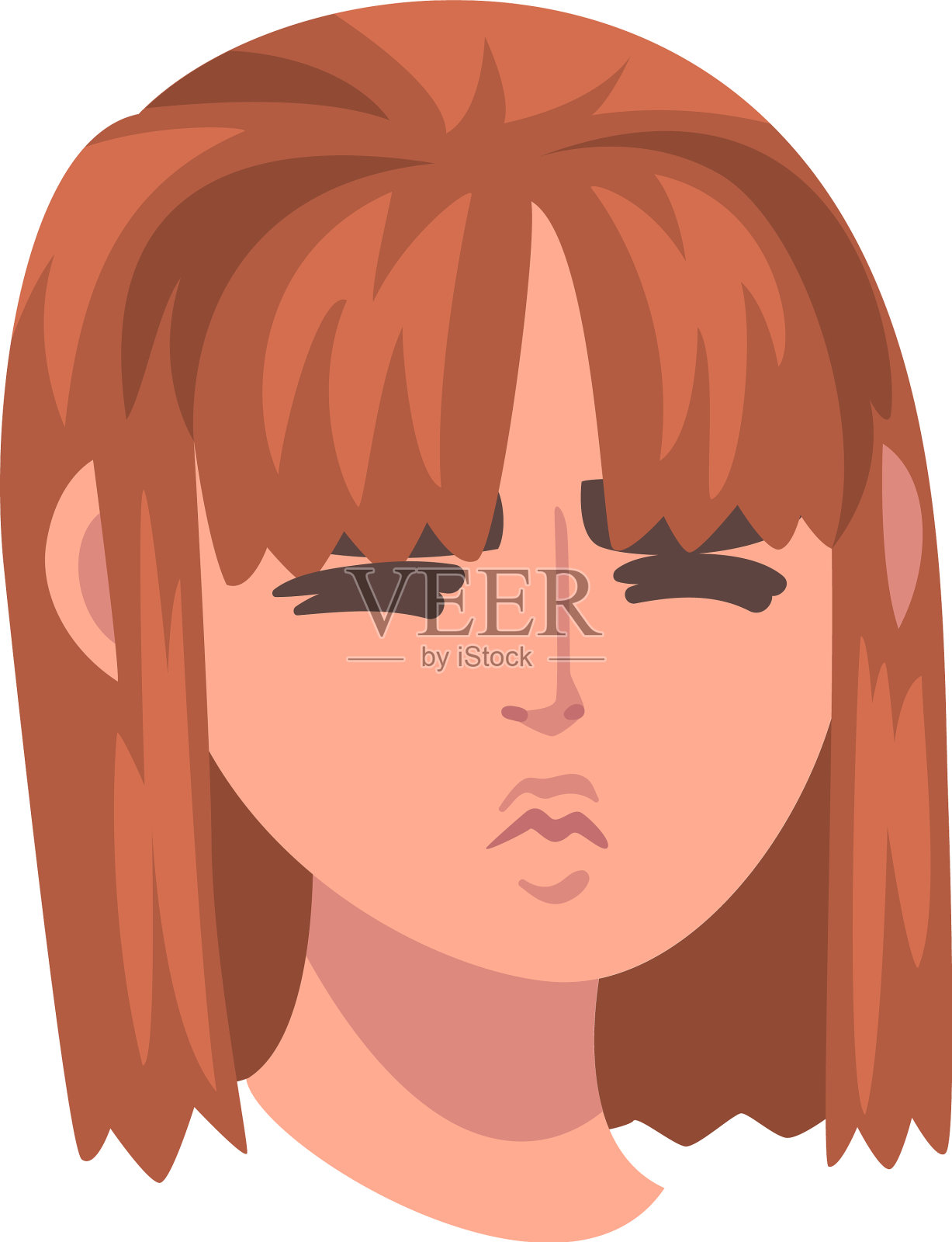 女人一头扎着刘海，闭着眼睛皱着眉头设计元素图片