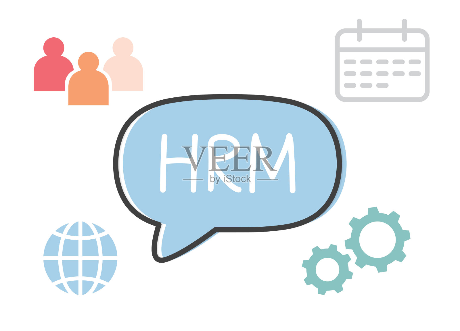 HRM(人力资源管理)写在演讲泡泡里插画图片素材