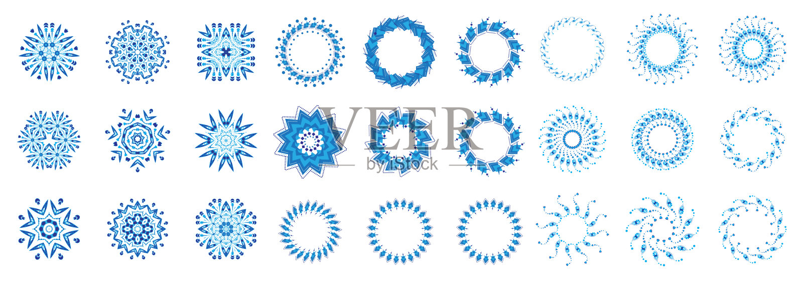蓝色曼荼罗集，巴基斯坦，奥斯曼模式孤立插画图片素材