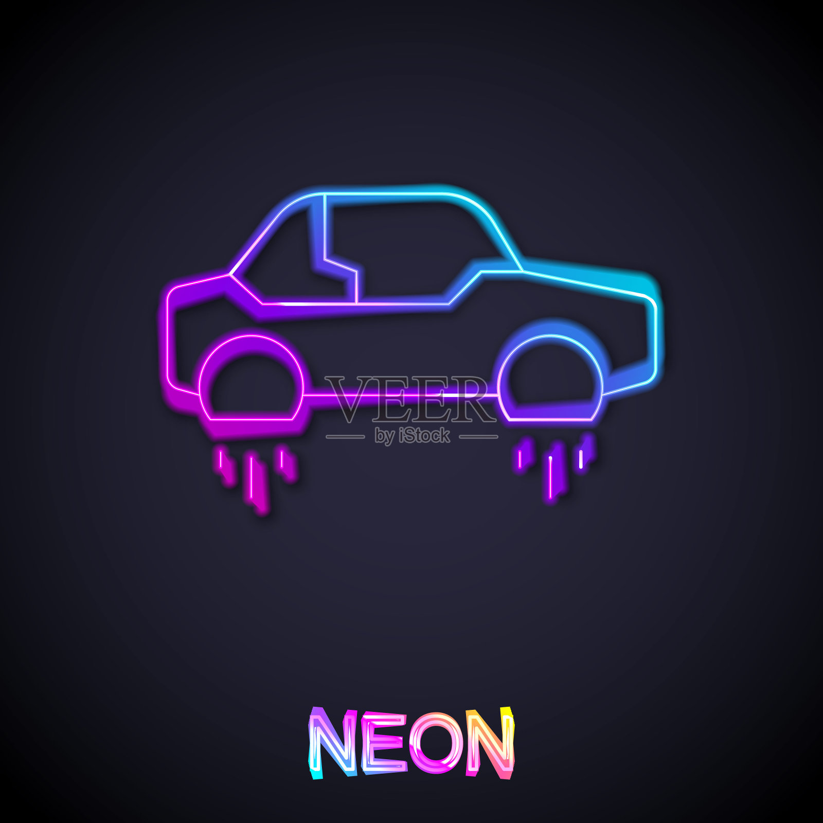 神奇的飞行汽车图标孤立在黑色背景。悬停汽车未来技术未来交通。向量插画图片素材