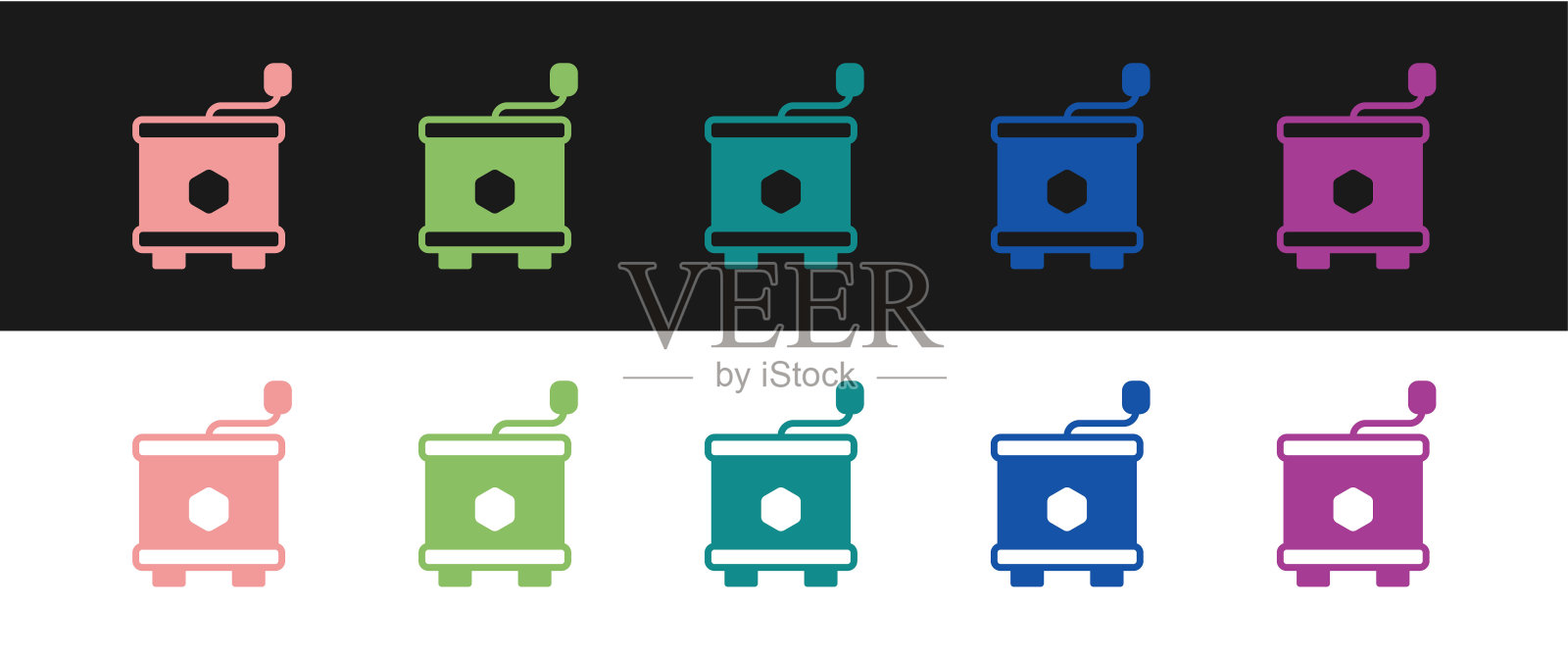 设置蜂蜜提取图标隔离的黑白背景。一种从蜂巢中提取蜂蜜的机械装置。向量图标素材