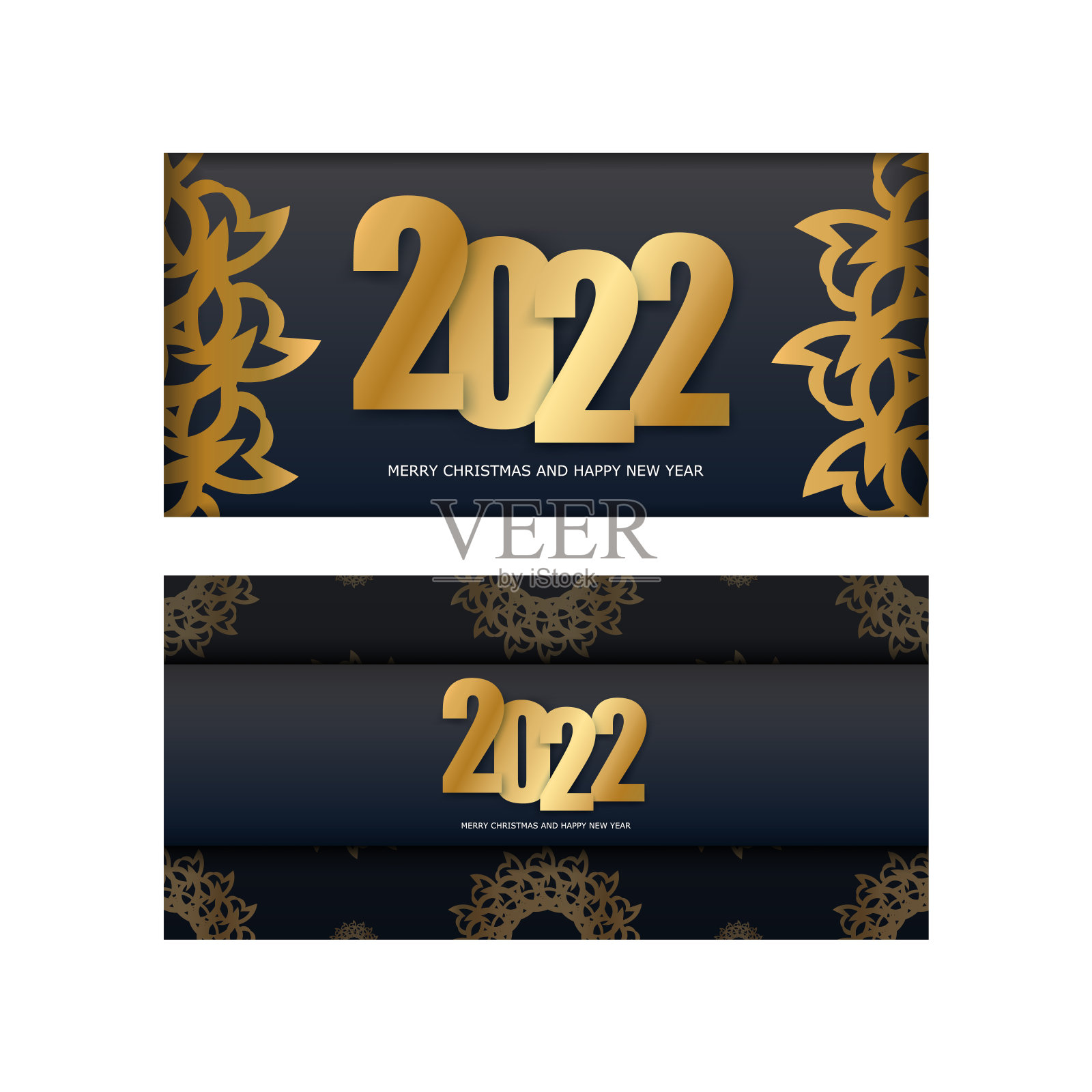 黑色新年传单模板2022与复古黄金装饰设计模板素材