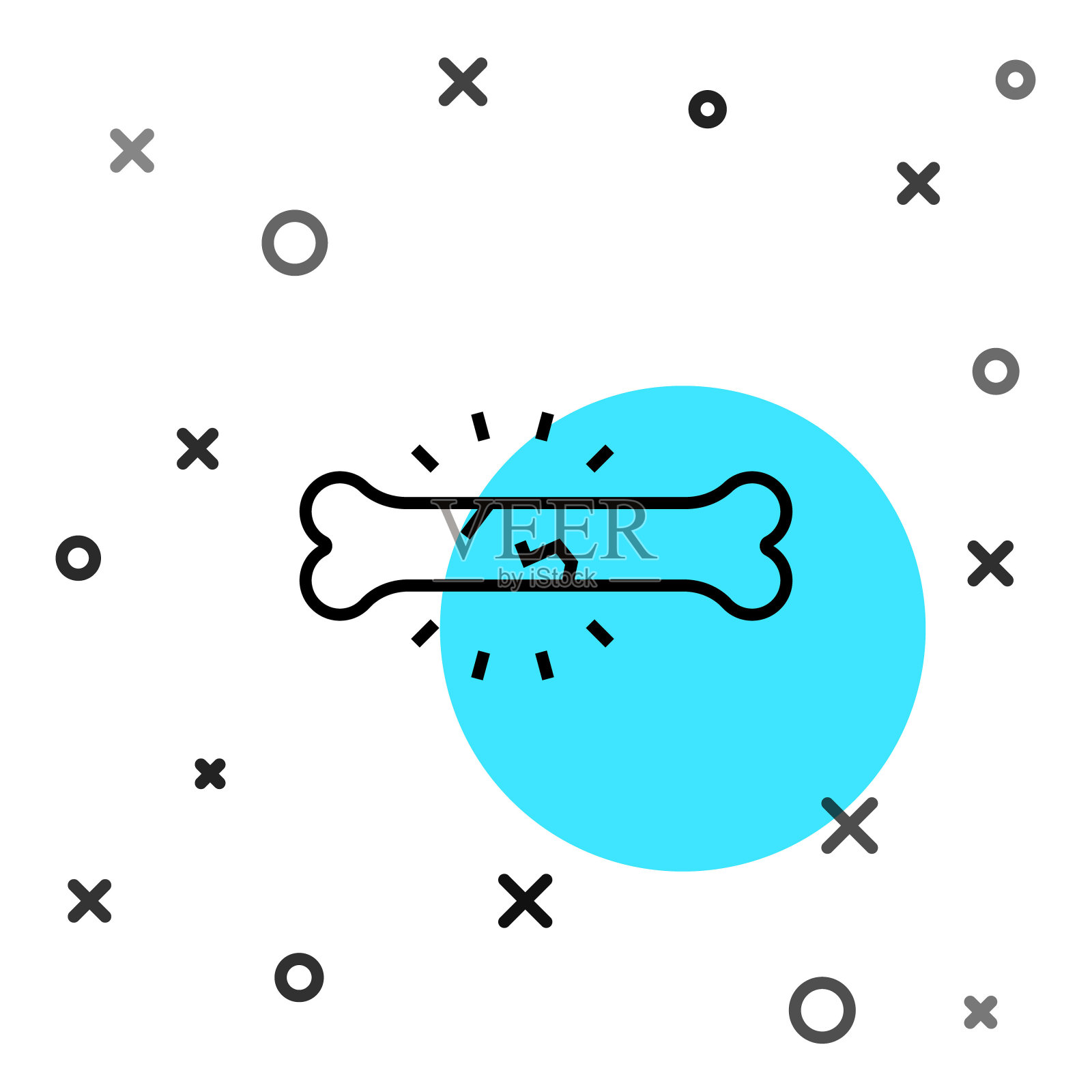 黑色线骨痛图标隔离在白色背景。骨科医疗。关节和骨骼疾病，关节炎。随机动态形状。向量插画图片素材