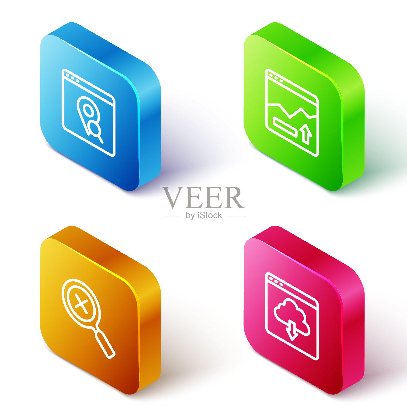 设置城市地图等距线信息图，金融增长增长，放大镜和删除，云下载图标。向量图标素材