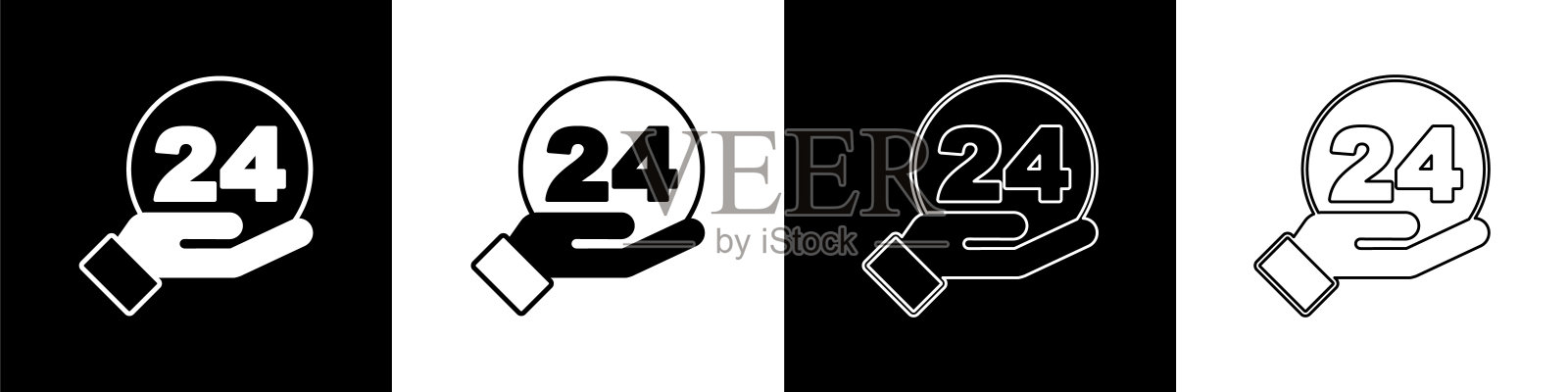 设置电话24小时支持图标隔离的黑白背景。全天候客户支持呼叫中心。全职电话服务。向量图标素材