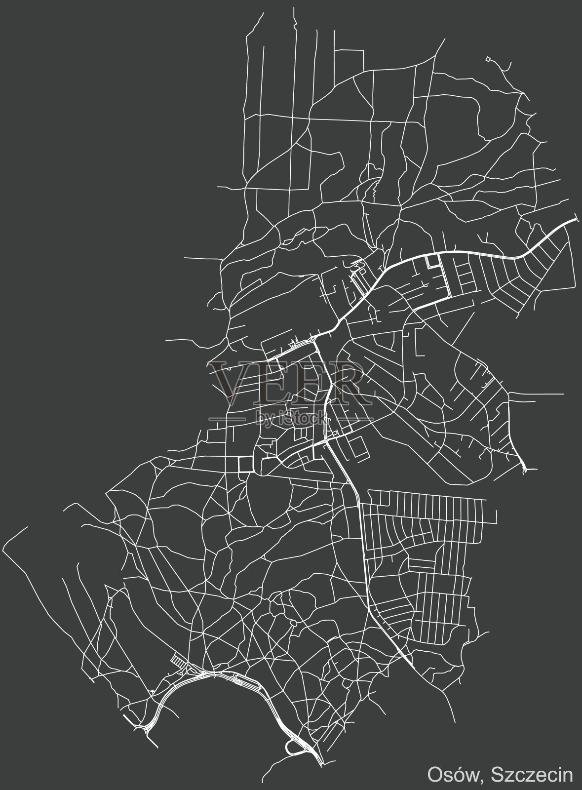 波兰什切青Osów社区的街道地图插画图片素材
