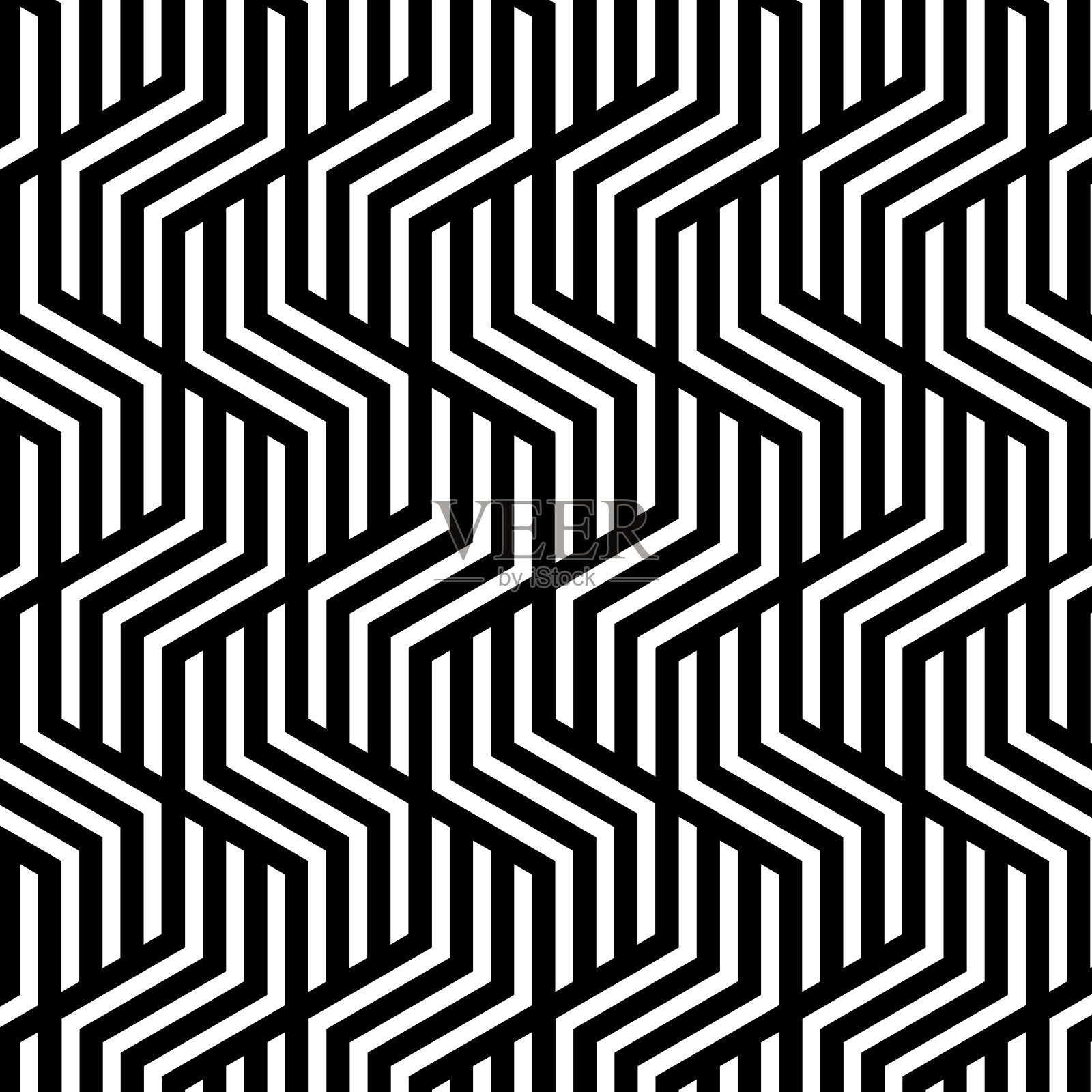 抽象几何重复六边形瓷砖。v形条纹无缝图案。向量迷宫壁纸。插画图片素材