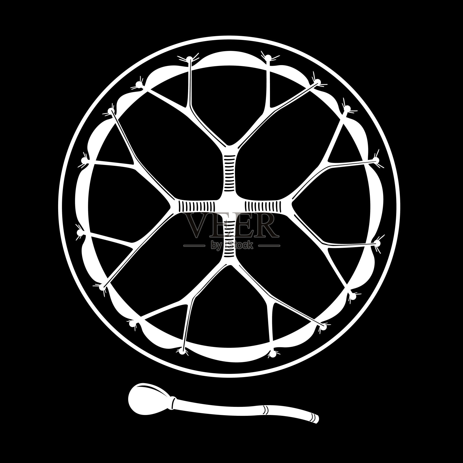 萨满手鼓，神圣的打击乐器，异教属性孤立矢量插图。萨满仪式鼓插画图片素材