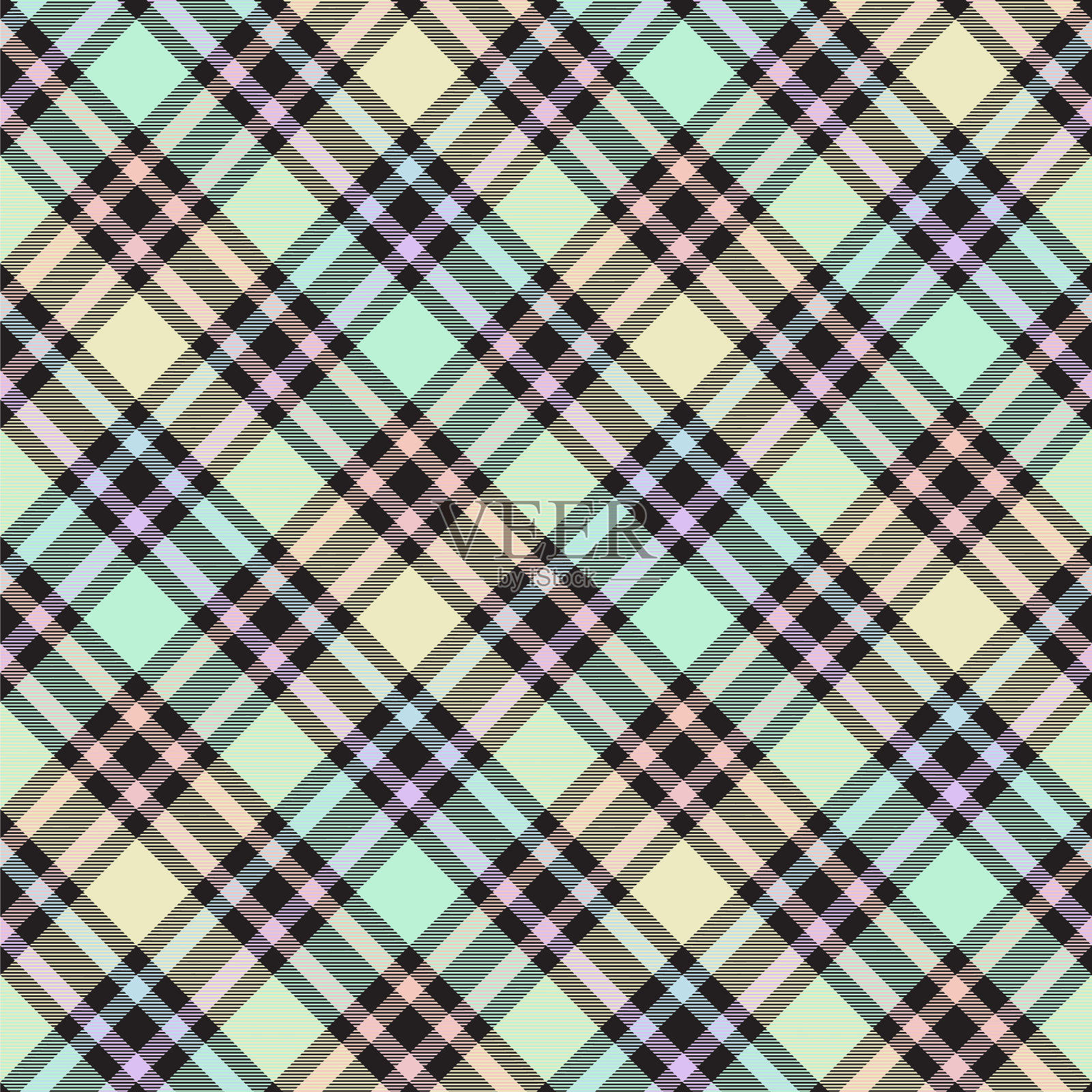 彩虹粉彩斜纹格子呢纹理插画图片素材