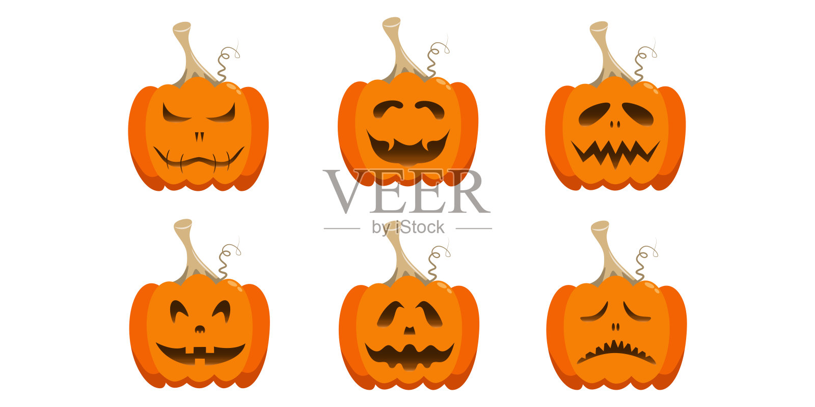 设置抽象可爱的南瓜与不同的面部表情插画图片素材