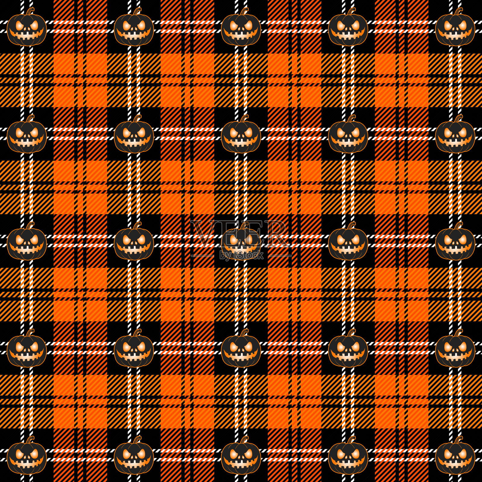 万圣节格子。苏格兰笼南瓜插画图片素材
