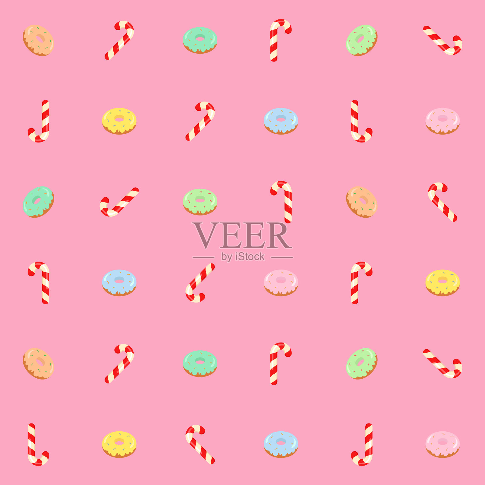 拐杖糖和甜甜圈。糖果的背景。矢量图插画图片素材