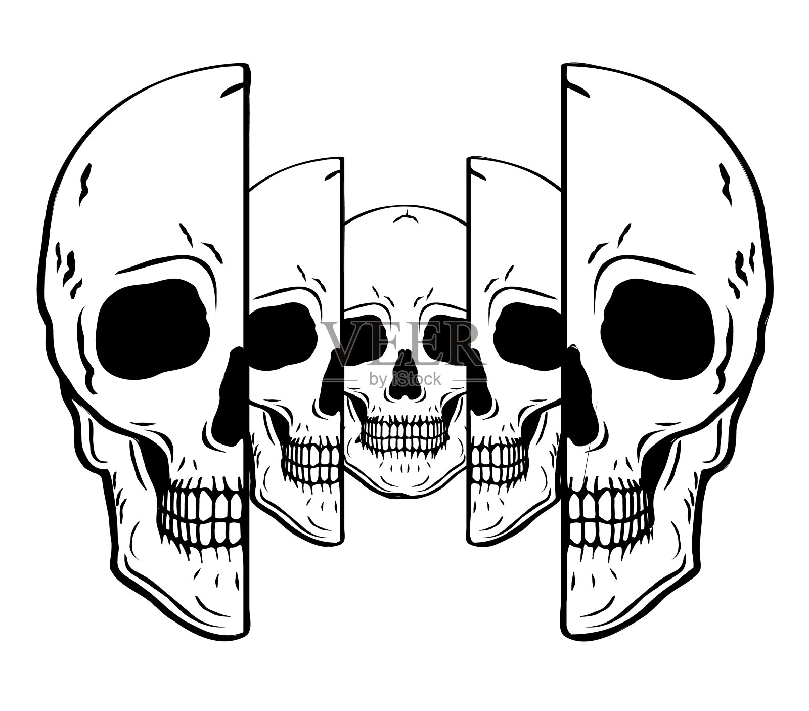 骷髅头面部设计元素设置插画图片素材