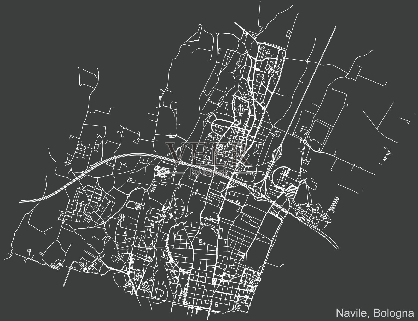 意大利博洛尼亚Navile区黑暗负街道道路地图插画图片素材