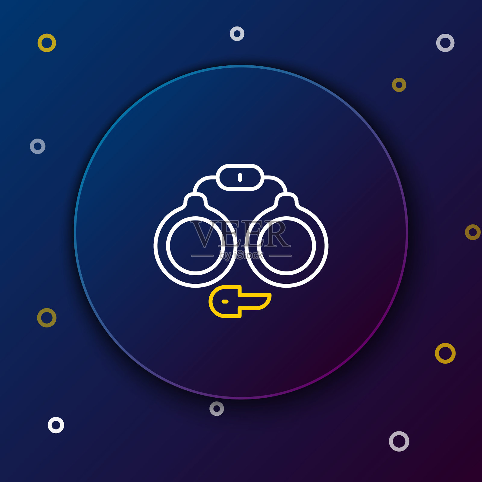 线手铐图标孤立的蓝色背景。色彩斑斓的轮廓的概念。向量插画图片素材
