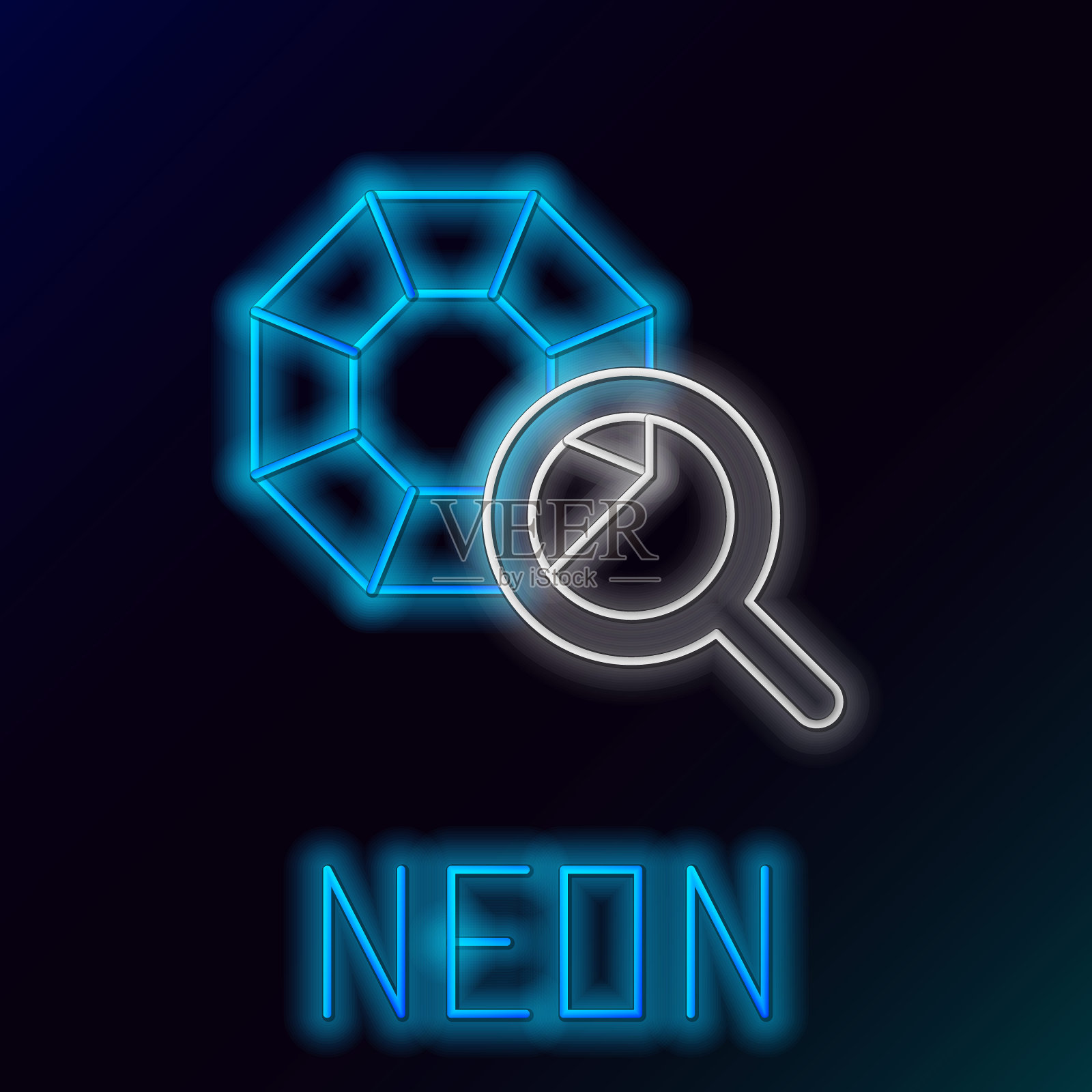 发光的霓虹灯线宝石石图标孤立在黑色背景。首饰的象征。钻石。色彩斑斓的轮廓的概念。向量插画图片素材