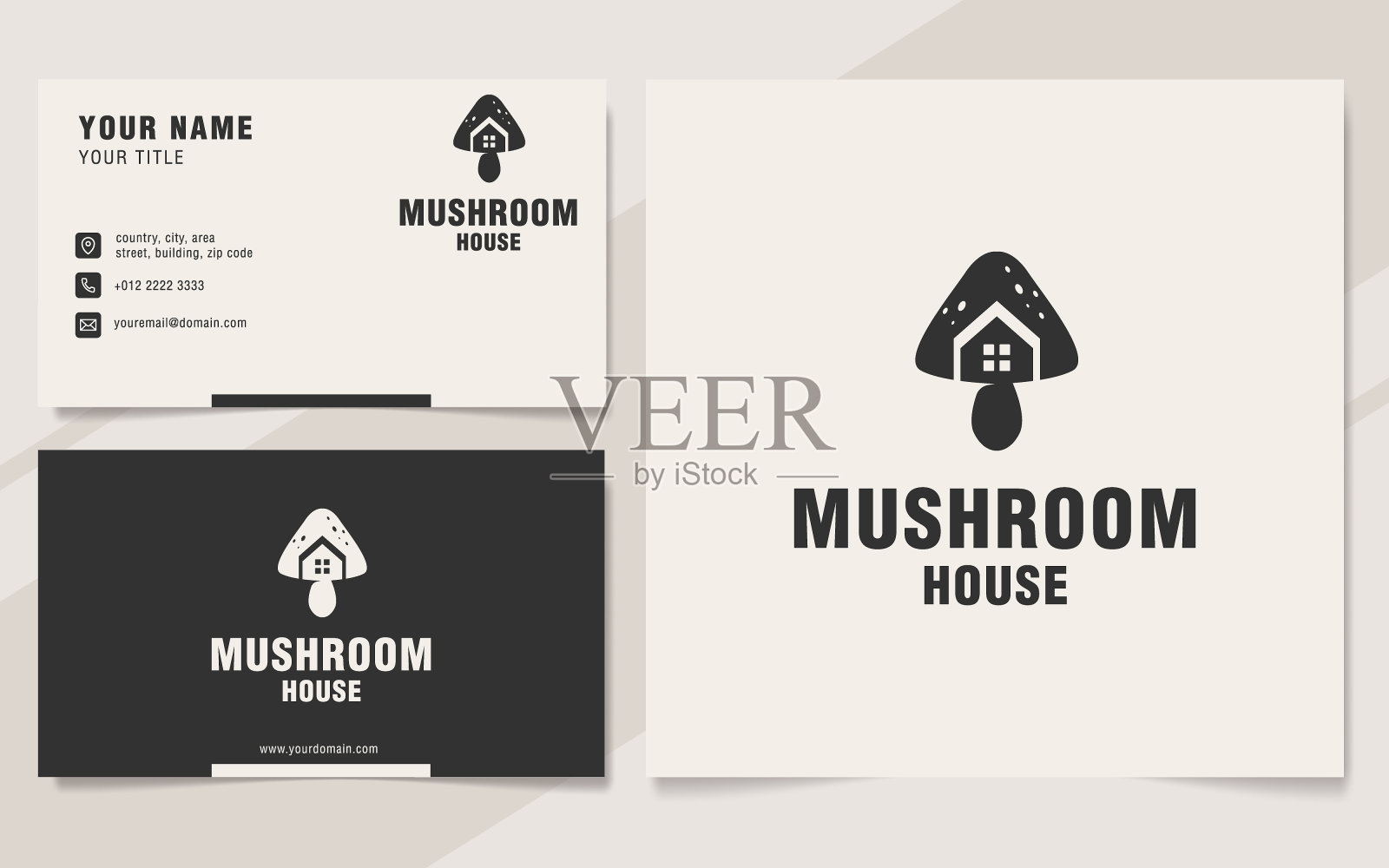 蘑菇屋徽章模板上的字母组合风格插画图片素材