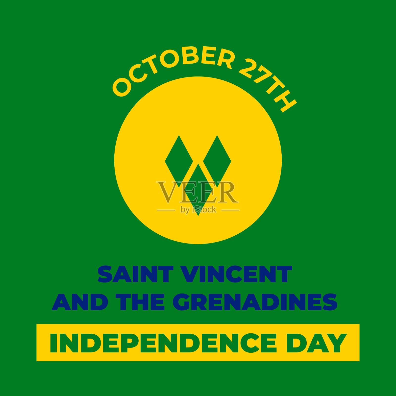 圣文森特和格林纳丁斯独立日印刷海报。国庆节是10月27日。矢量模板的旗帜，贺卡，传单等插画图片素材