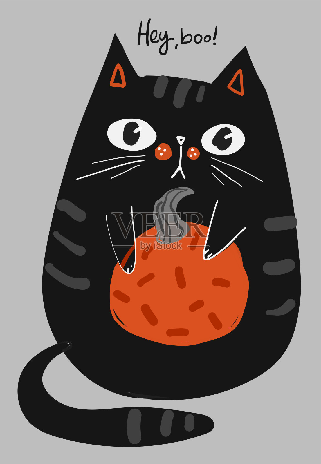 万圣节快乐贺卡与黑猫字符和南瓜，矢量插图插画图片素材