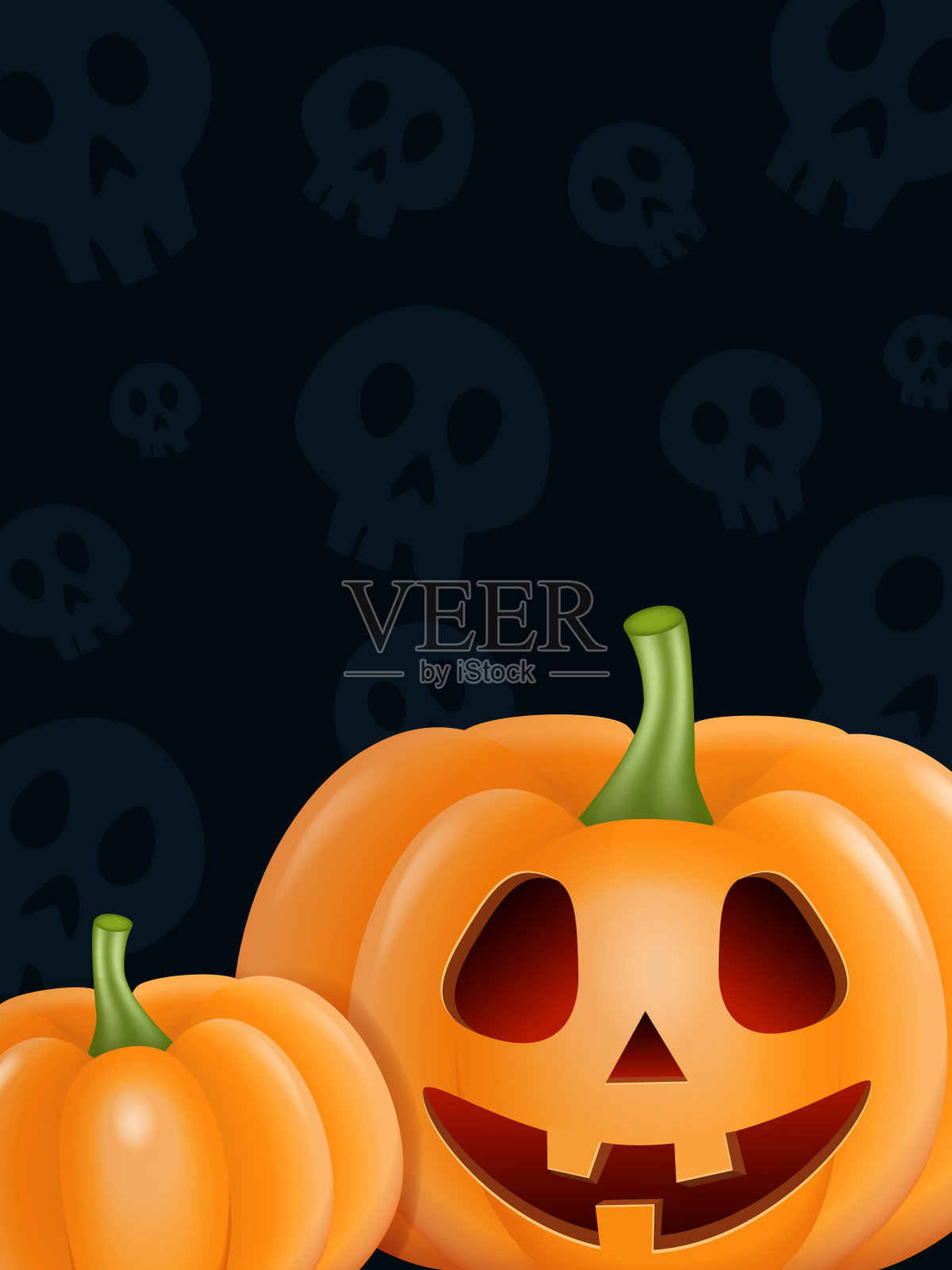 万圣节矢量背景与头骨和两个南瓜插画图片素材
