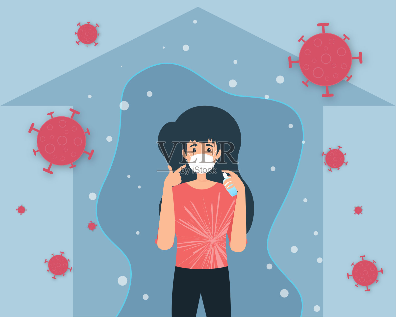 一起呆在家里的健康观念。对感染冠状病毒的恐惧。预防冠状病毒或COVID-19的运动。插画图片素材