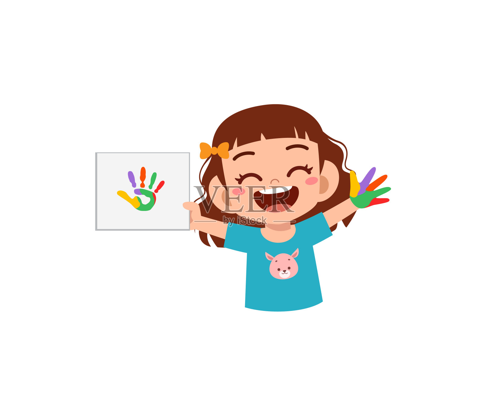 可爱的小女孩用颜料画画插画图片素材