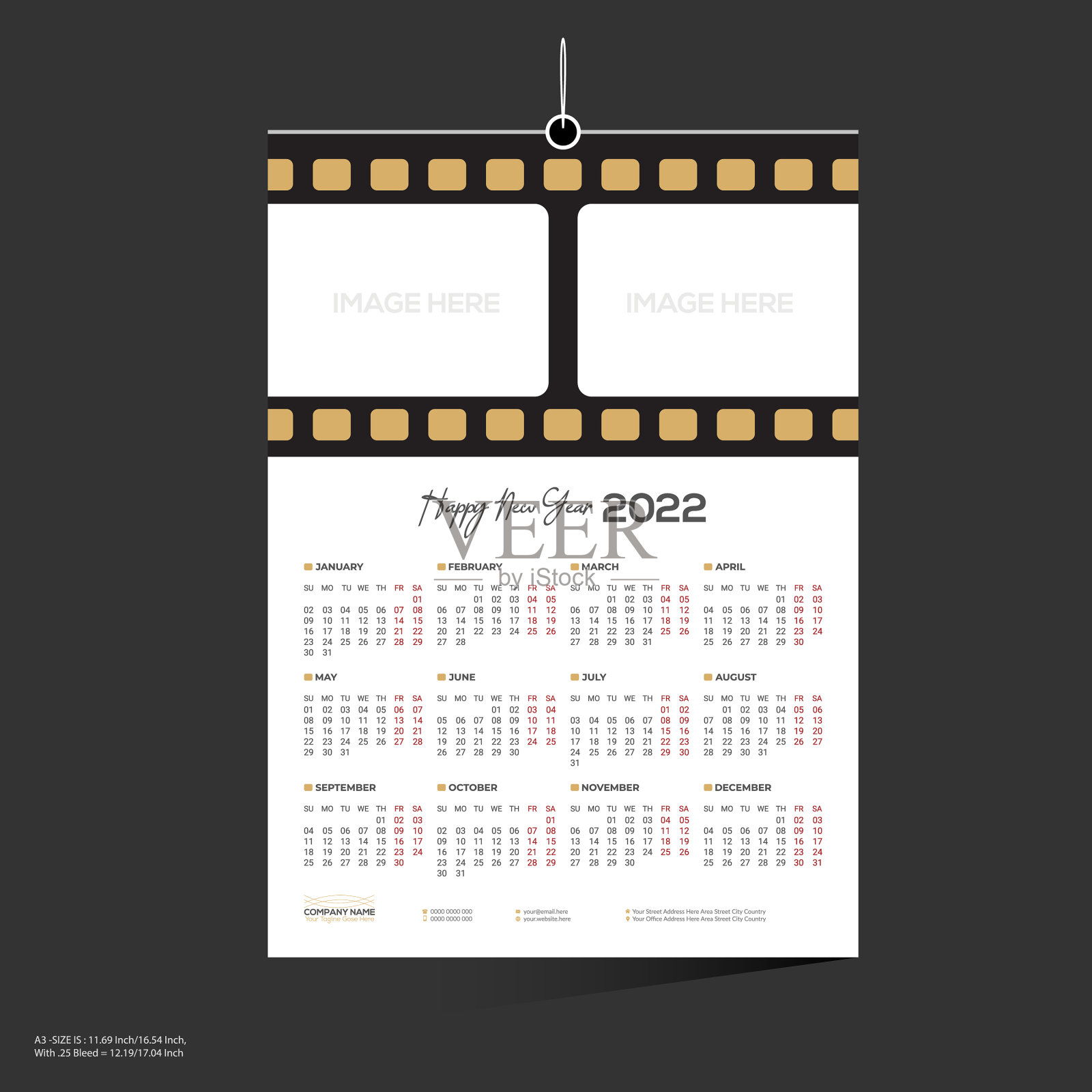 棕色胶片公司12个月2022墙插画图片素材