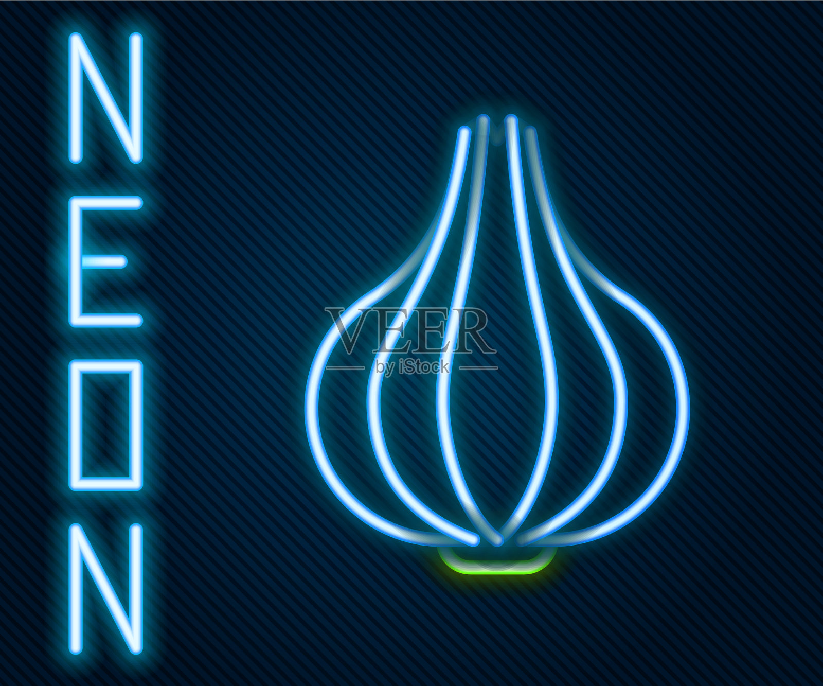 发光的霓虹灯线大蒜图标孤立在黑色插画图片素材