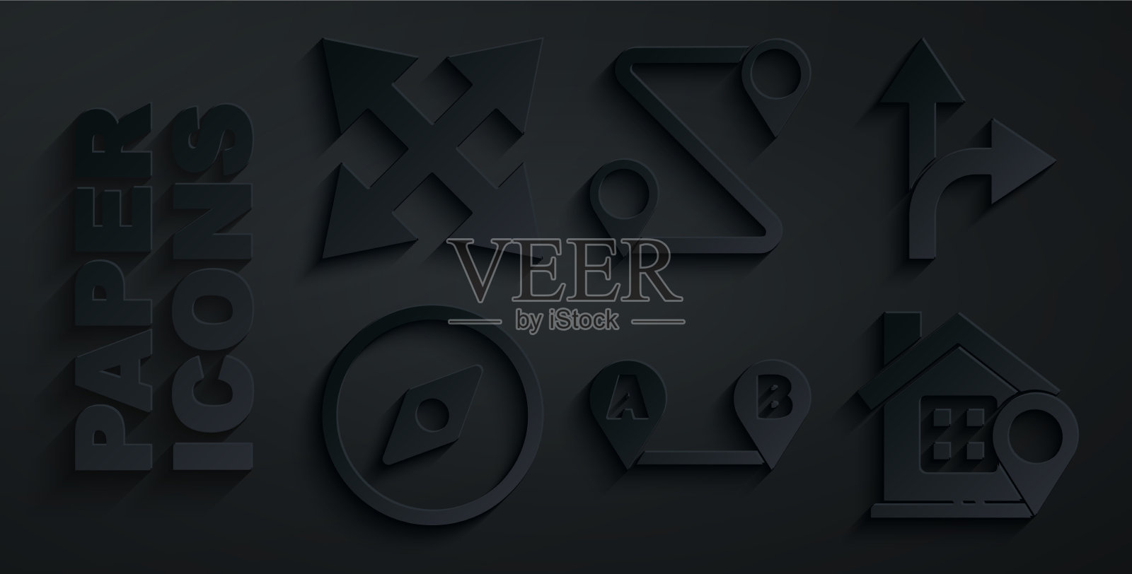 设置路线、位置、道路交通标志、指南针图标素材