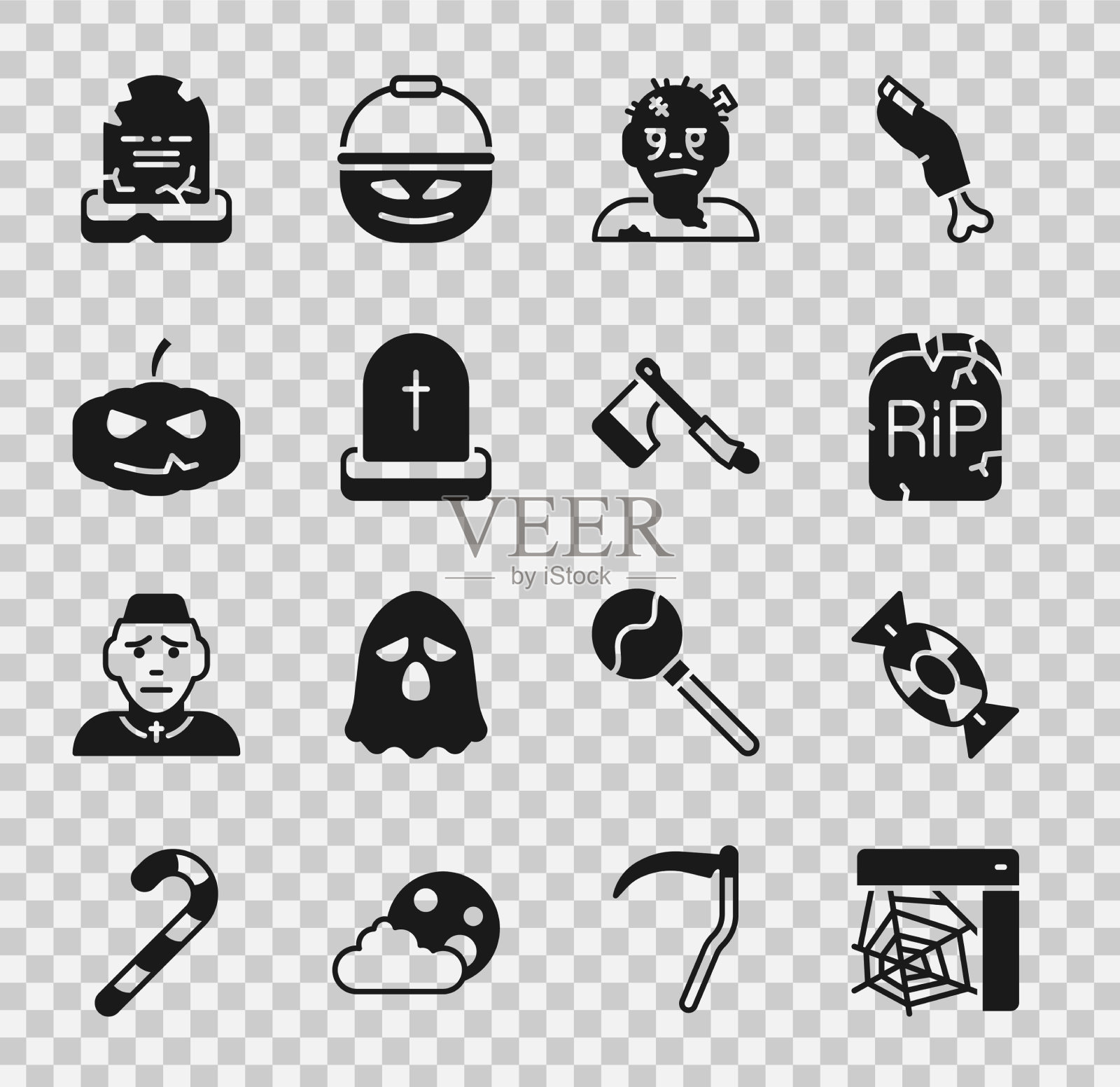 设置蜘蛛网糖果墓碑与rip的文字图标素材